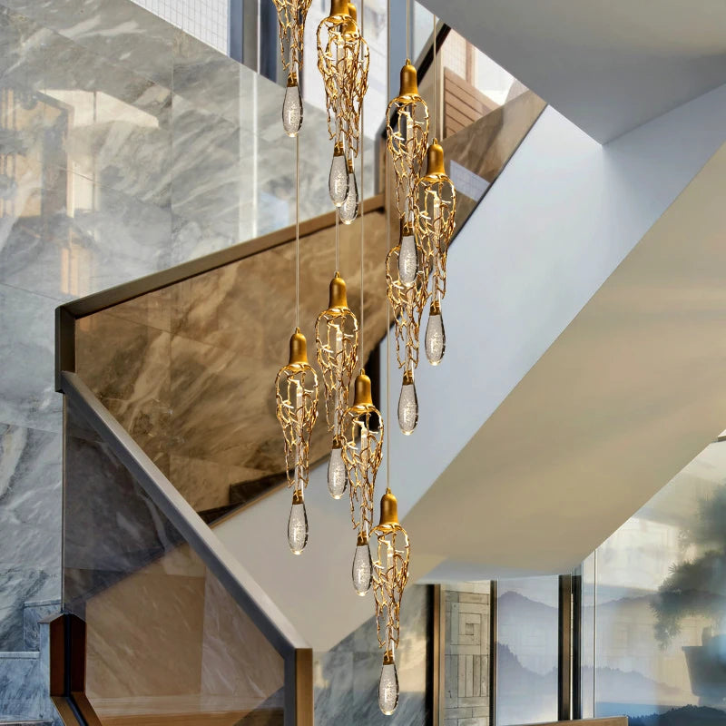 Modern Brass Crystal Chandelier Lighting Copper Pendant Hanging Light Luxury Glass Drops Chandelier Lighting Restaurant Lighting