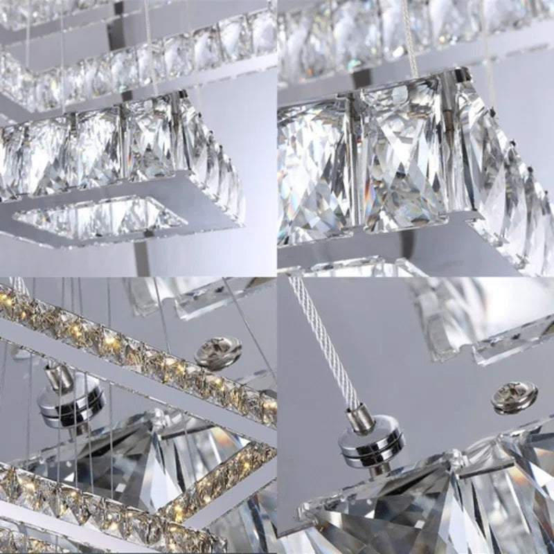 Chetram 1-Modern Crystal Square Chandelier - Luxury Chrome Flush Mount Ceiling Light with LED and Glass Droplets for Living Room, Bedroom, Foyer, and Restaurant