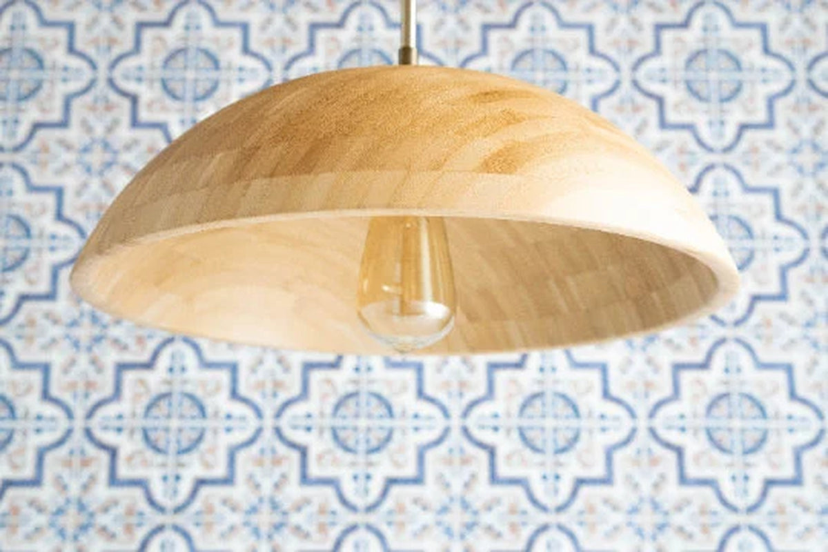 Wood Pendant Light - Boho Pendant - Wood Light - Boho Lighting - Bamboo Bowl Light - Bamboo Lighting - Boho Model No. 9322