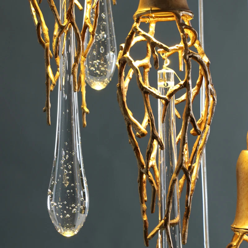Modern Brass Crystal Chandelier Lighting Copper Pendant Hanging Light Luxury Glass Drops Chandelier Lighting Restaurant Lighting
