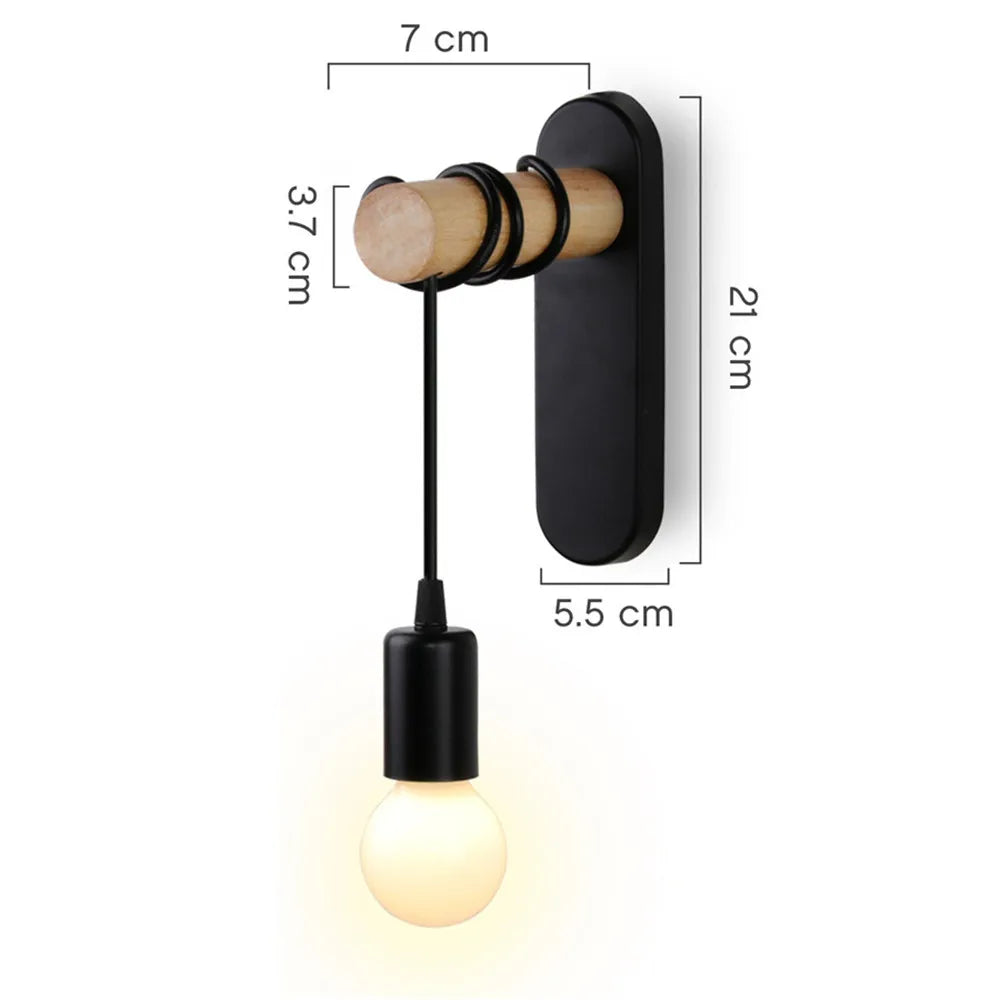 Nordic Wood Wall Lights Bedroom Bedside Lamp Black Creative Modern E27 Wall Lamps Suspension LED Home Lighting Sconce Room Decor