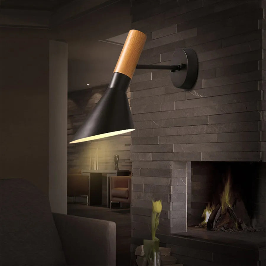 Nordic Wood Wall Lights Bedroom Bedside Lamp Black Creative Modern E27 Wall Lamps Suspension LED Home Lighting Sconce Room Decor