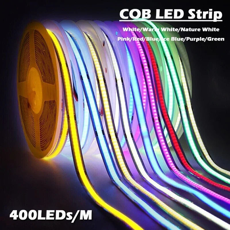 5V COB LED Strip Light 400LED/M Dotless Flexible Cuttabl LED Tape Light COB Flexible LED Tape Lights for Cabinet Home Lighting