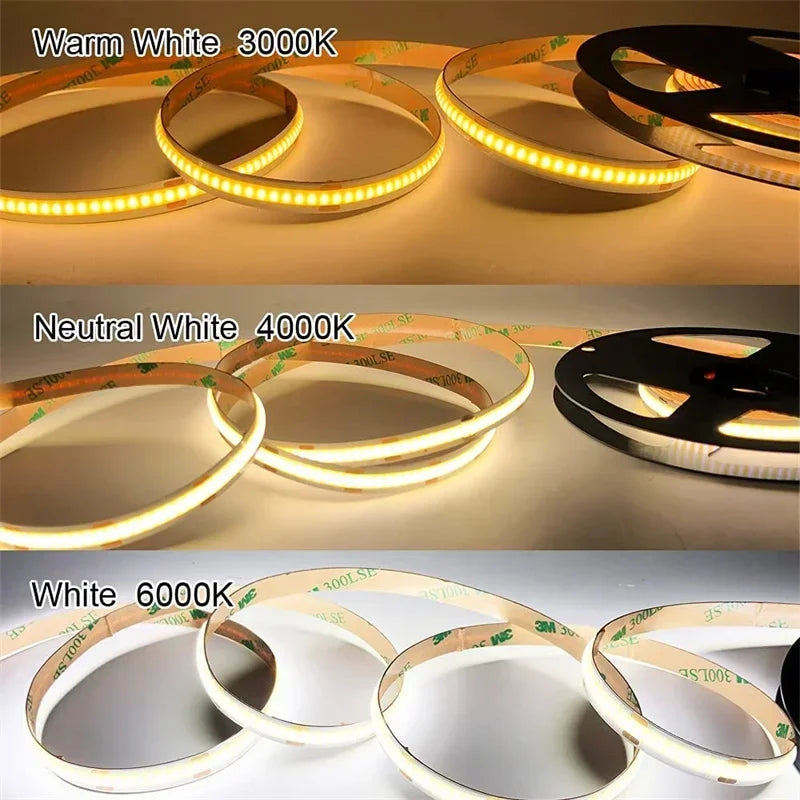 5V COB LED Strip Light 400LED/M Dotless Flexible Cuttabl LED Tape Light COB Flexible LED Tape Lights for Cabinet Home Lighting