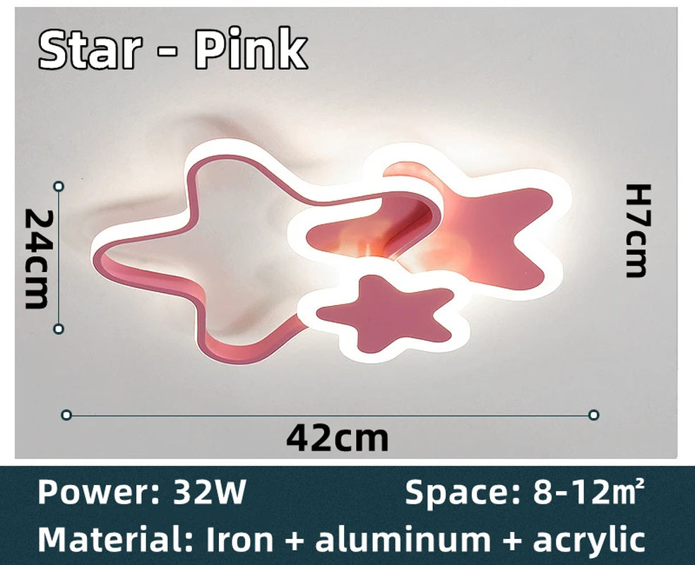 Led Ceiling Lamp for Children Kid Girls Room Bedroom Study Cloud Ceiling Light Heart Shape Pink Child Kid Star Chandelier Light