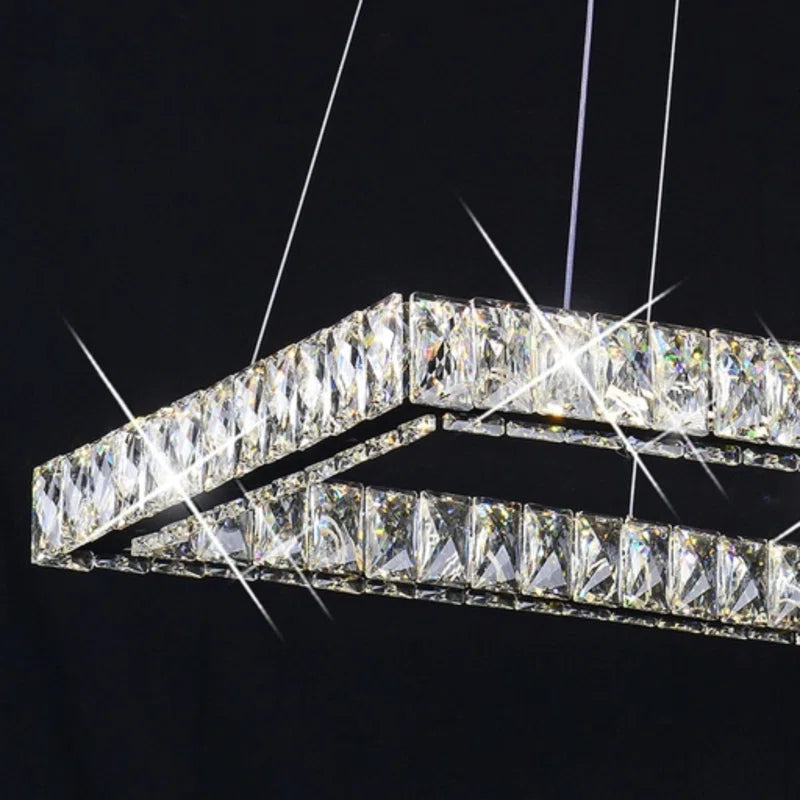 Chetram 1-Modern Crystal Square Chandelier - Luxury Chrome Flush Mount Ceiling Light with LED and Glass Droplets for Living Room, Bedroom, Foyer, and Restaurant
