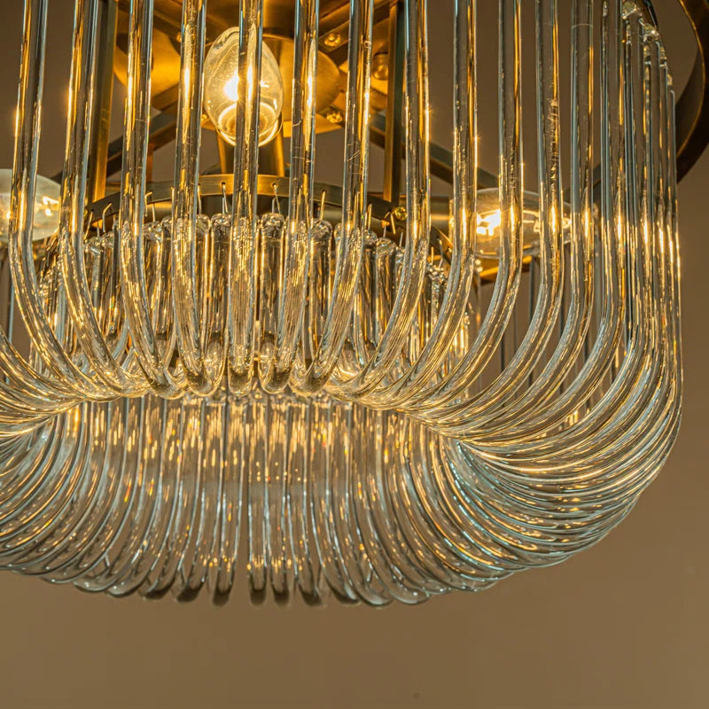 Andon Modern Elegant round Glass Flush Mount Ceiling Light Antique Gold for Dining Room