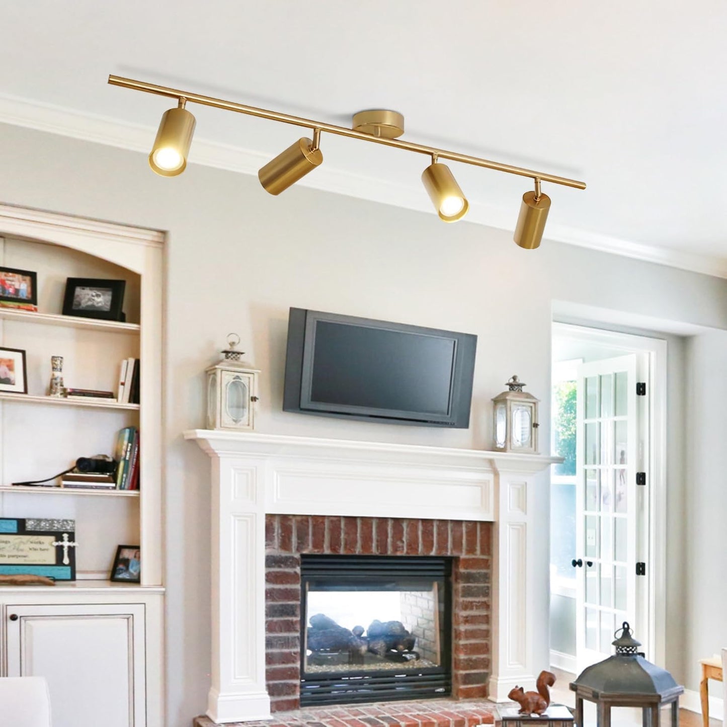 Modo Lighting Gold Track Lighting 4 Light Adjustable Flush Mount Ceiling Lighting Industrial Spotlights Lights Fixtures for Living Room Bedroom Kitchen Hallway(39.3”/100Cm)