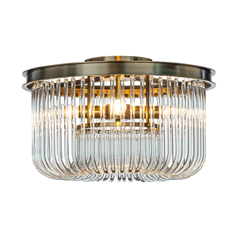 Andon Modern Elegant round Glass Flush Mount Ceiling Light Antique Gold for Dining Room