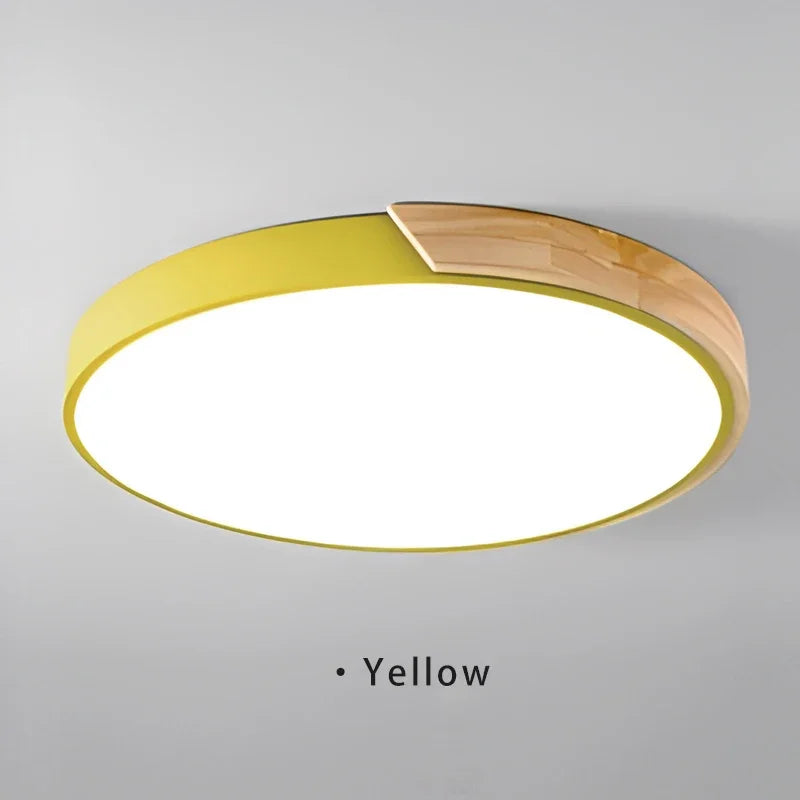 Macaron LED Ceiling Light Modern Simple Circular Wood Grain Ceiling Light Living Room Bedroom Balcony Indoor Decoration Light