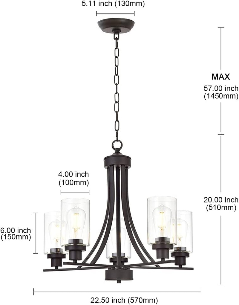 Rustic Kitchen Island 5-Light Oil-Rubbed Bronze Traditional Chandelier Industrial Vintage Pendant Lights Classic Glass Ceiling Lighting UL Listed