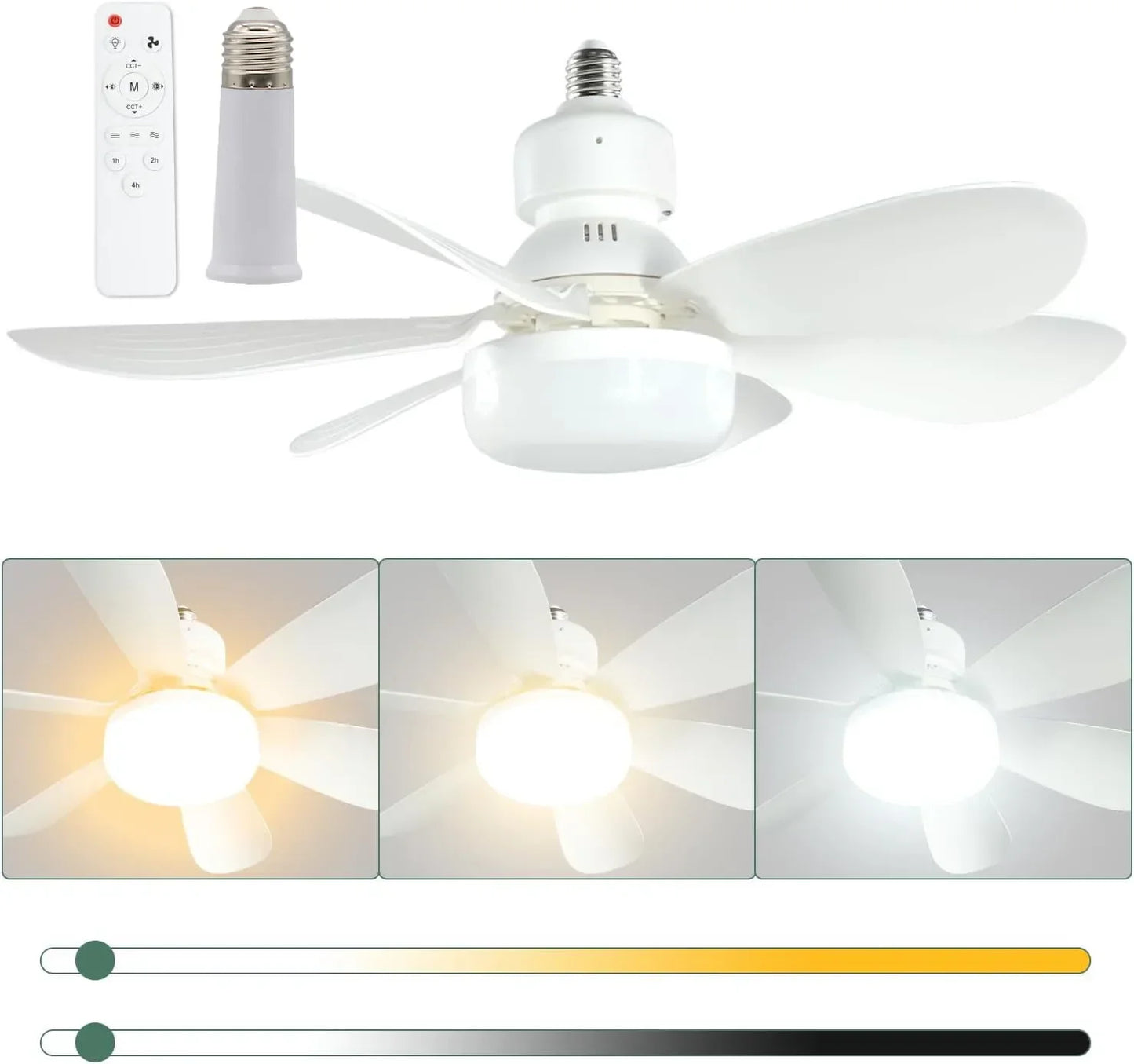 Wood Led Socket Ceiling Fan with Light E27 and Remote Control 3 Colors Dimming Chandelier Fan Silent for Room Home Lighting