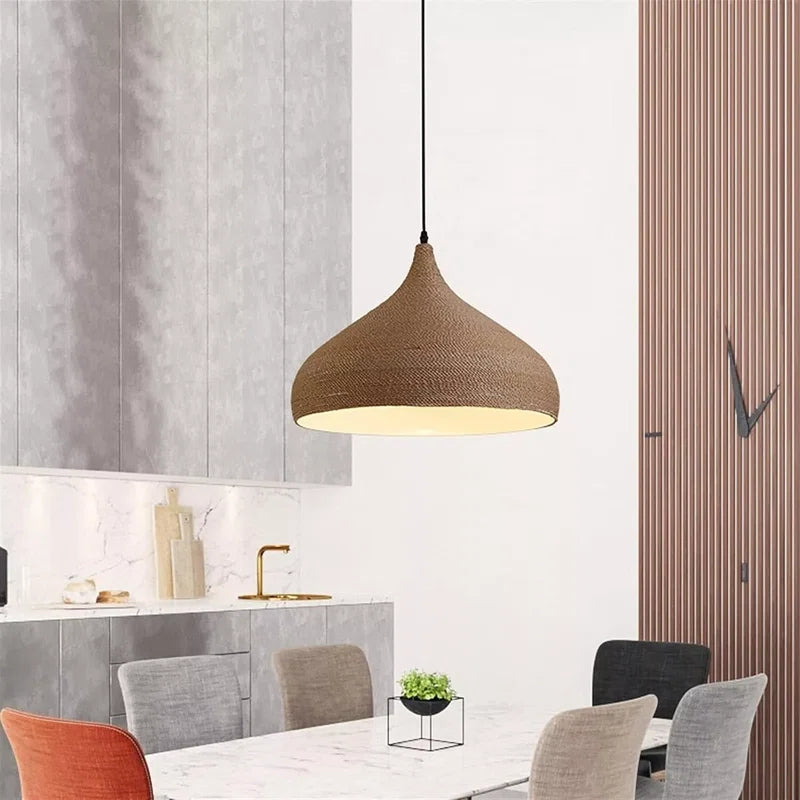 Lombardy 1 - Natural Dome Pendant Light – Handmade Hemp Rope Woven Lampshade, Rustic Boho Ceiling Light for Home, Cafe & Office