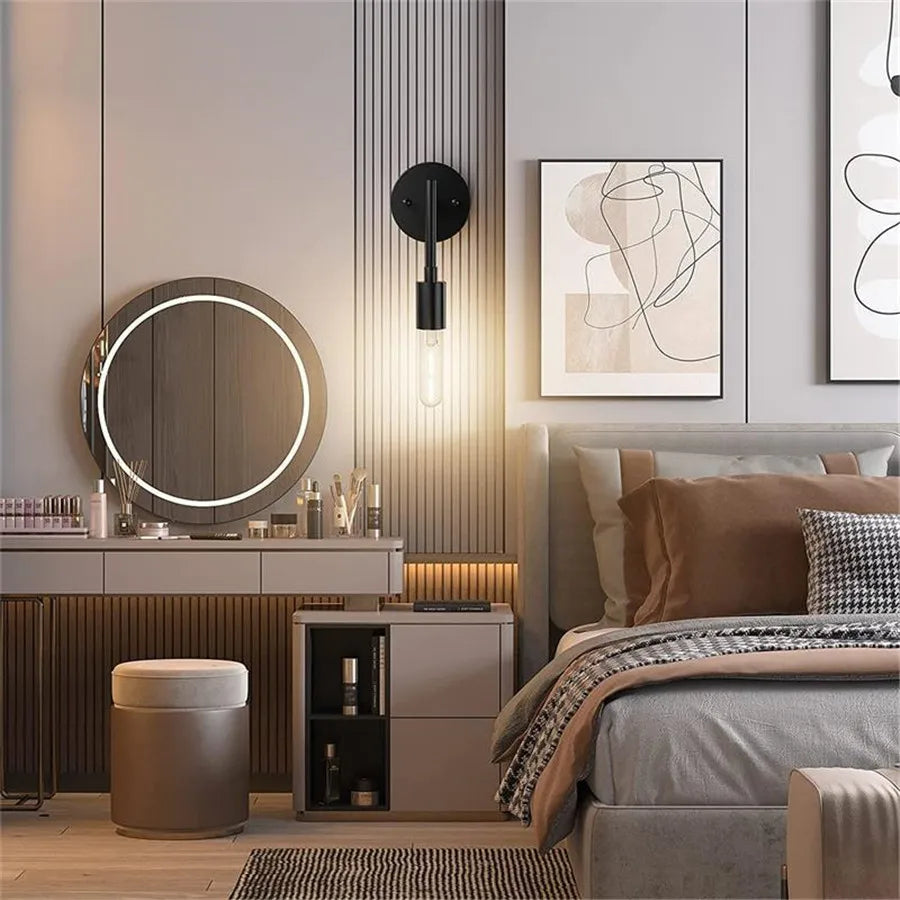 Nordic Wood Wall Lights Bedroom Bedside Lamp Black Creative Modern E27 Wall Lamps Suspension LED Home Lighting Sconce Room Decor