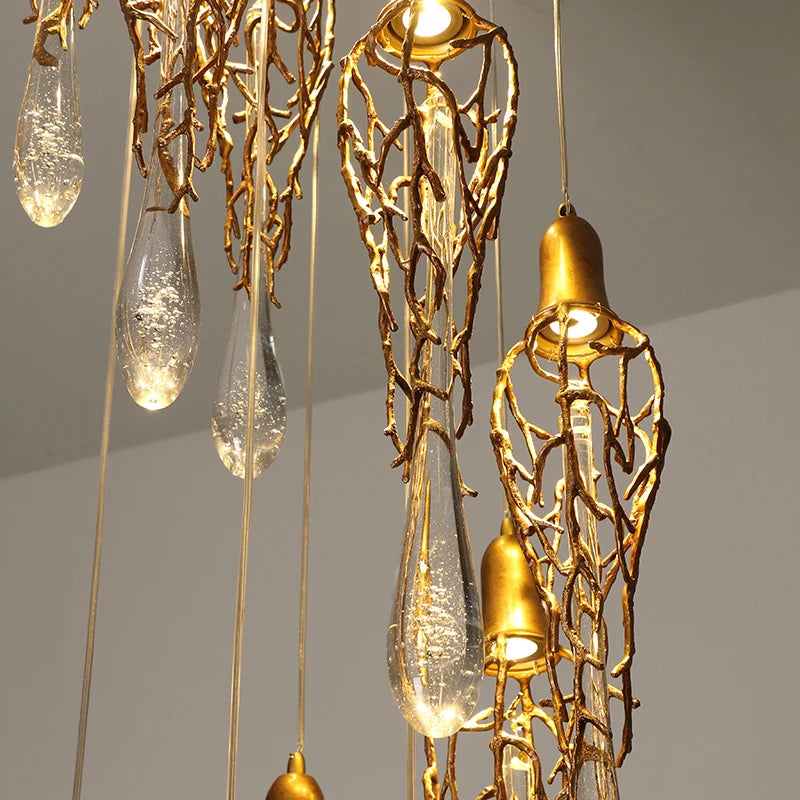 Modern Brass Crystal Chandelier Lighting Copper Pendant Hanging Light Luxury Glass Drops Chandelier Lighting Restaurant Lighting
