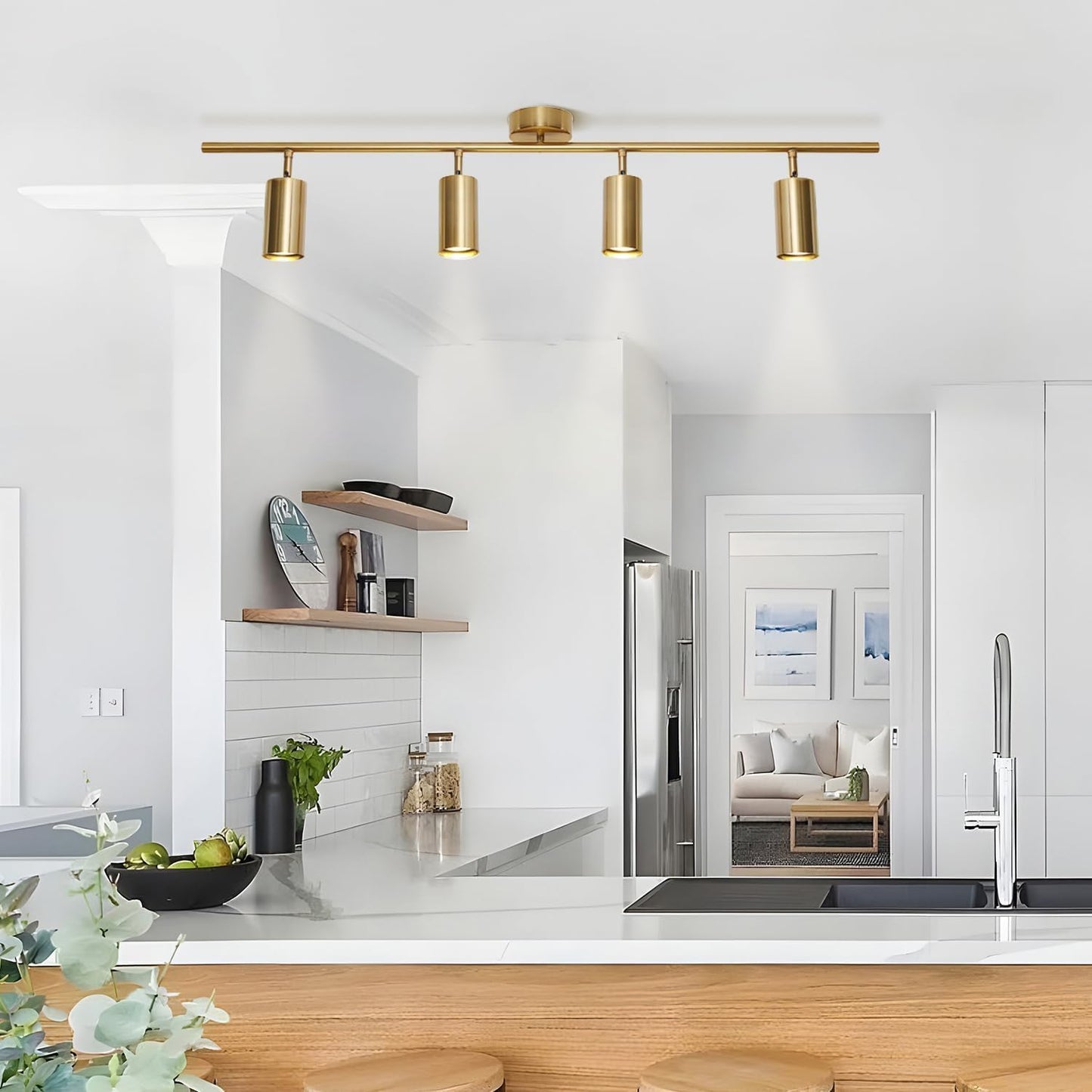 Modo Lighting Gold Track Lighting 4 Light Adjustable Flush Mount Ceiling Lighting Industrial Spotlights Lights Fixtures for Living Room Bedroom Kitchen Hallway(39.3”/100Cm)