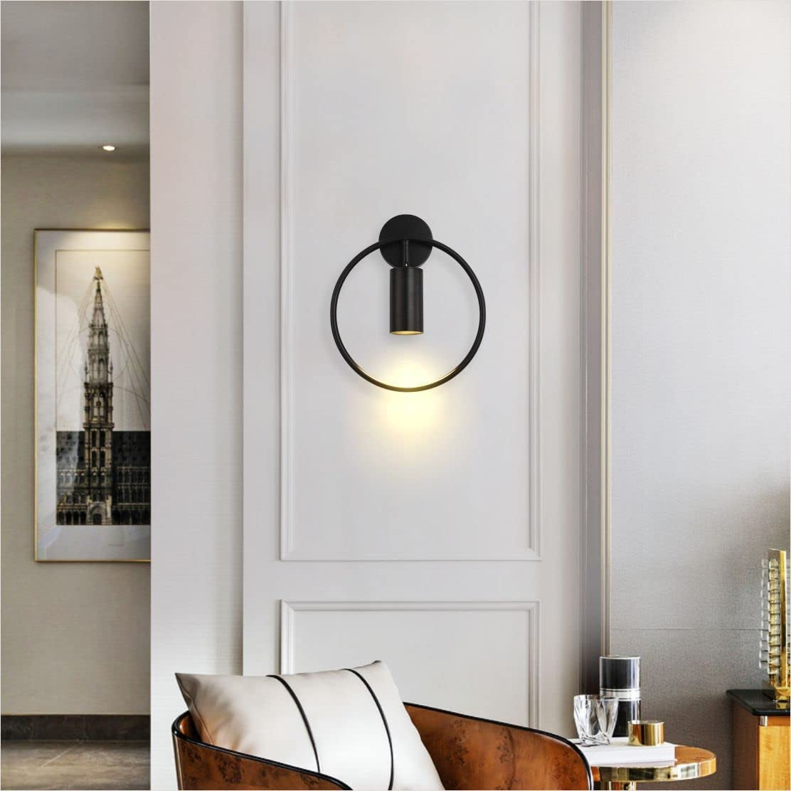 Modo Lighting Mid Century Wall Sconces Lighting 1-Light Wall Mounted Light Mid Century Wall Decor Lighting Lamp Circular Bedroom Light Fixture (Black, 2Pack)