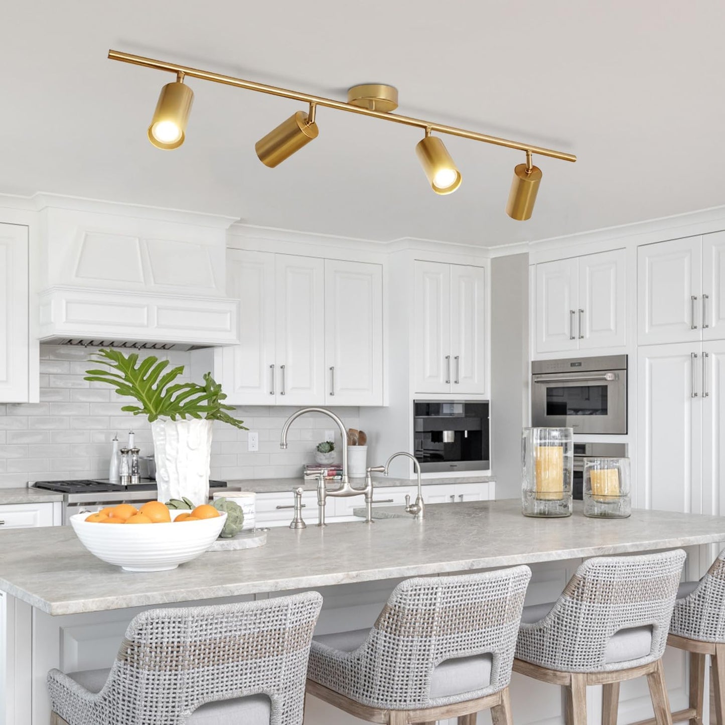 Modo Lighting Gold Track Lighting 4 Light Adjustable Flush Mount Ceiling Lighting Industrial Spotlights Lights Fixtures for Living Room Bedroom Kitchen Hallway(39.3”/100Cm)