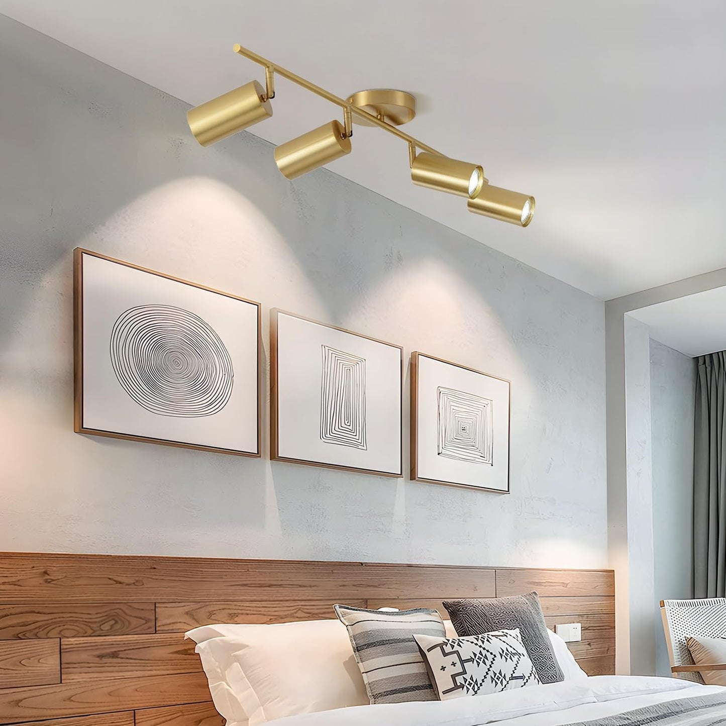 Modo Lighting Gold Track Lighting 4 Light Adjustable Flush Mount Ceiling Lighting Industrial Spotlights Lights Fixtures for Living Room Bedroom Kitchen Hallway(39.3”/100Cm)