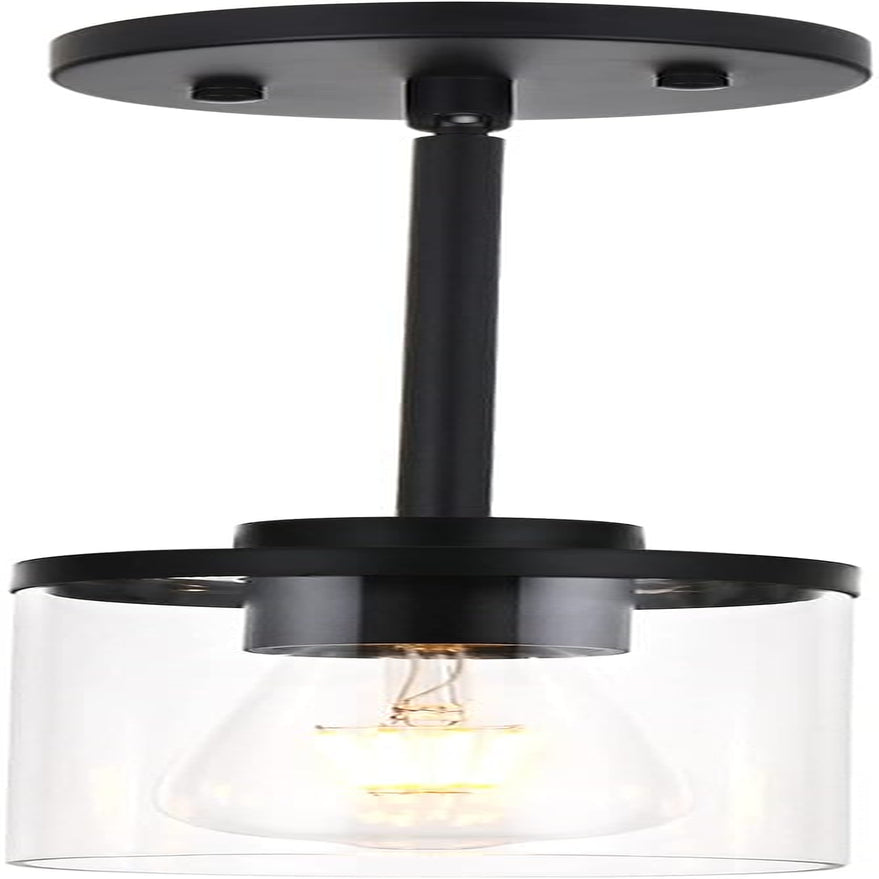 Pendant Light, Industrial One Light Kitchen Island Lighting, Modern Farmhouse Glass Shade Pendant, 11X7X6 Inches, Black, for Living Room, Bedroom, Hallway