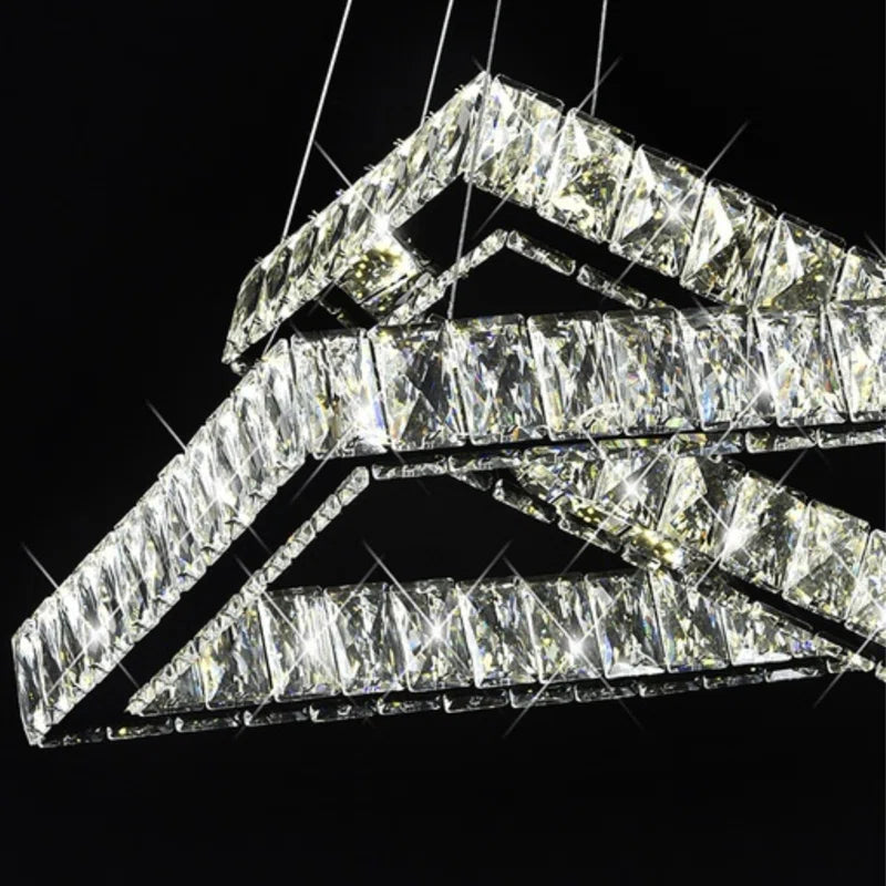 Chetram 1-Modern Crystal Square Chandelier - Luxury Chrome Flush Mount Ceiling Light with LED and Glass Droplets for Living Room, Bedroom, Foyer, and Restaurant