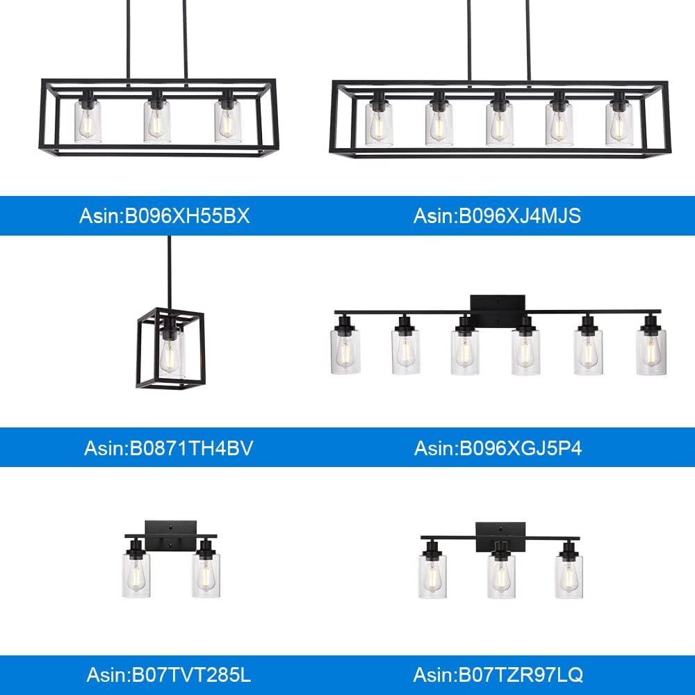 Kitchen Island Lighting 3 Lights Farmhouse Chandelier, Black Pendant Lighting with Clear Glass Shade, Dining Room Lighting Fixtures Hanging Rectangle Chandelier Lighting