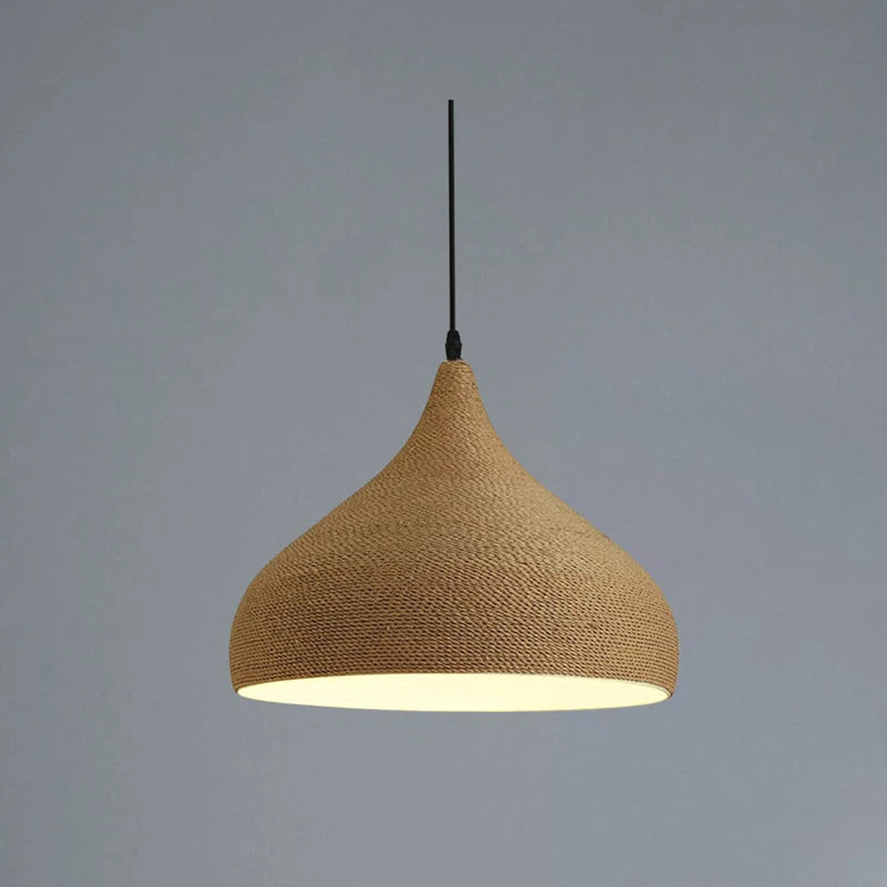 Lombardy 1 - Natural Dome Pendant Light – Handmade Hemp Rope Woven Lampshade, Rustic Boho Ceiling Light for Home, Cafe & Office