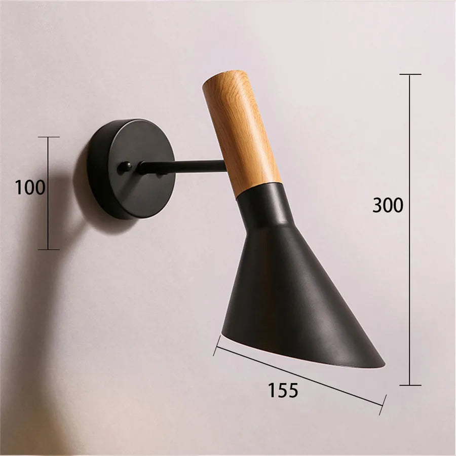 Nordic Wood Wall Lights Bedroom Bedside Lamp Black Creative Modern E27 Wall Lamps Suspension LED Home Lighting Sconce Room Decor
