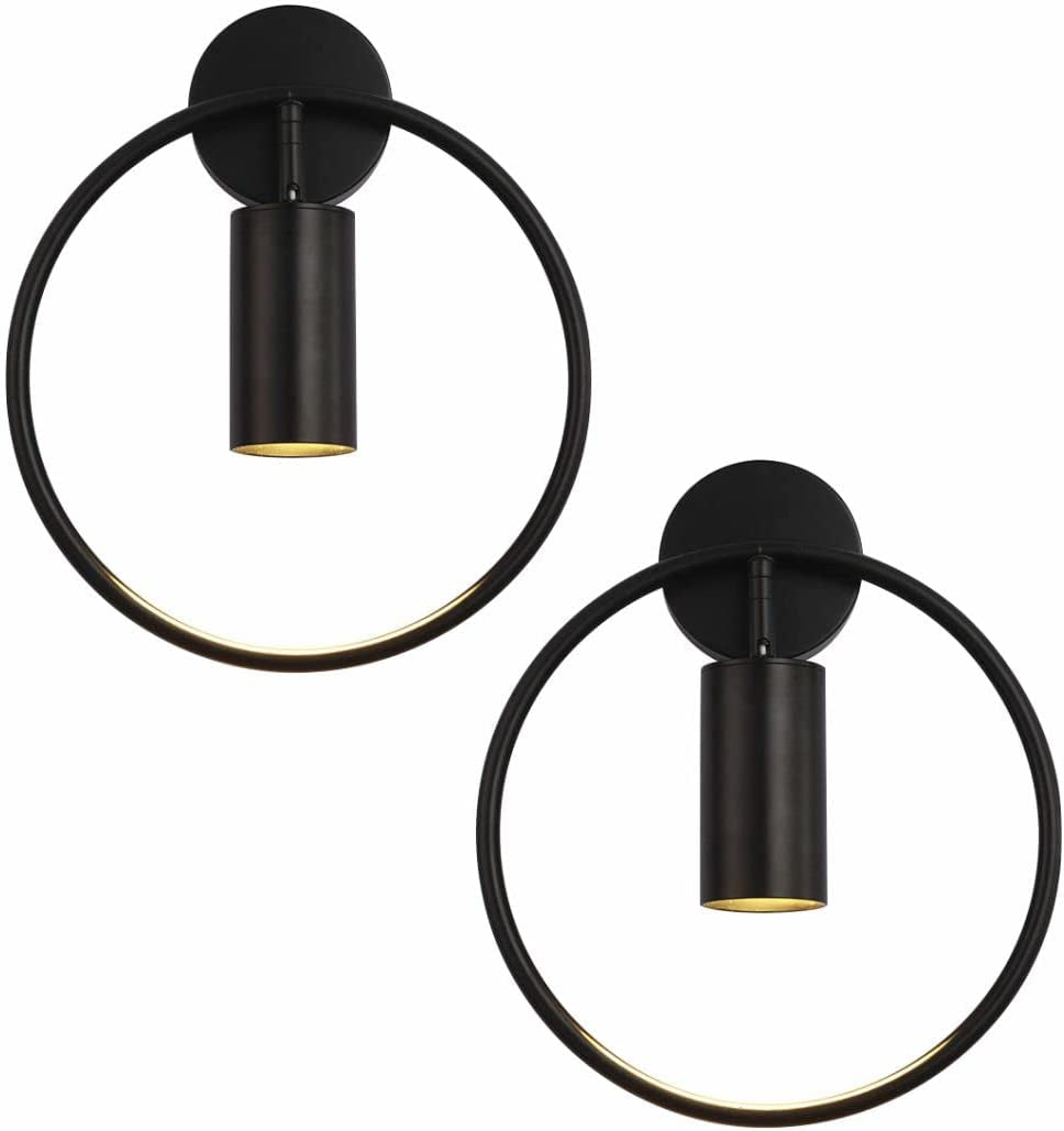 Modo Lighting Mid Century Wall Sconces Lighting 1-Light Wall Mounted Light Mid Century Wall Decor Lighting Lamp Circular Bedroom Light Fixture (Black, 2Pack)