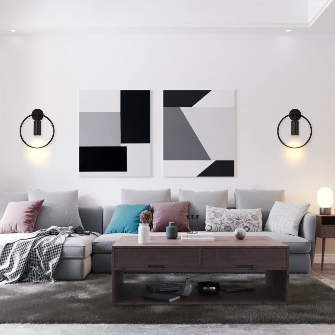 Modo Lighting Mid Century Wall Sconces Lighting 1-Light Wall Mounted Light Mid Century Wall Decor Lighting Lamp Circular Bedroom Light Fixture (Black, 2Pack)