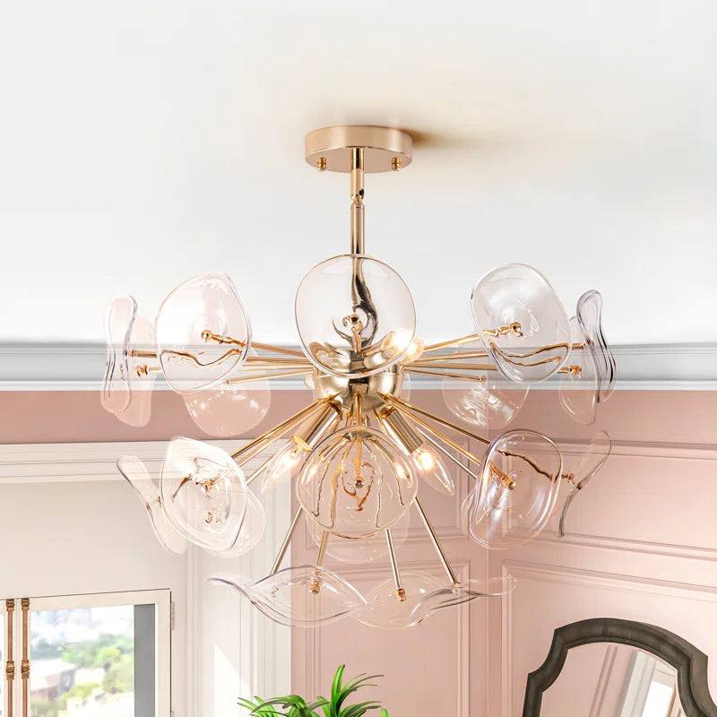 Dandelion 4-Light Glass Starburst Sunburst Ceiling Light Sputnik Semi Flush Mount