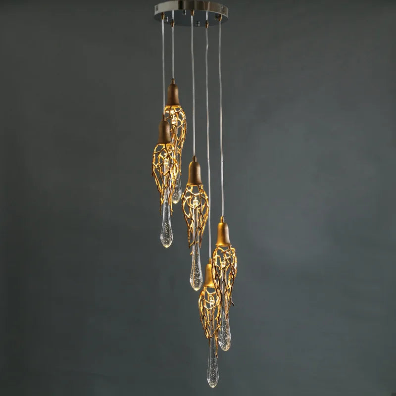 Modern Brass Crystal Chandelier Lighting Copper Pendant Hanging Light Luxury Glass Drops Chandelier Lighting Restaurant Lighting