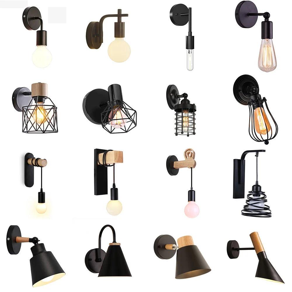 Nordic Wood Wall Lights Bedroom Bedside Lamp Black Creative Modern E27 Wall Lamps Suspension LED Home Lighting Sconce Room Decor