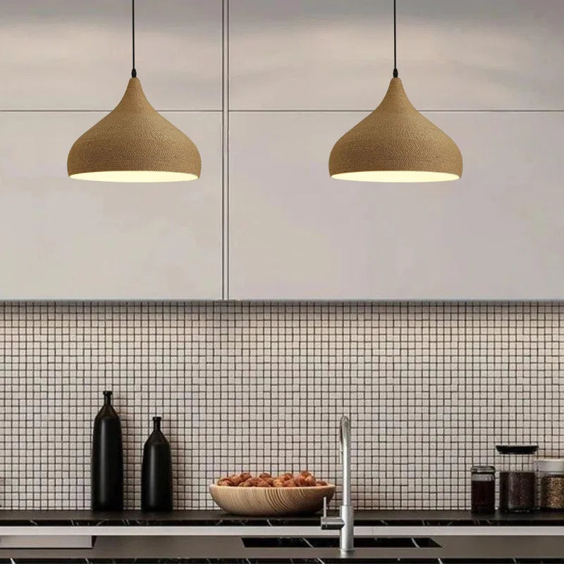 Lombardy 1 - Natural Dome Pendant Light – Handmade Hemp Rope Woven Lampshade, Rustic Boho Ceiling Light for Home, Cafe & Office