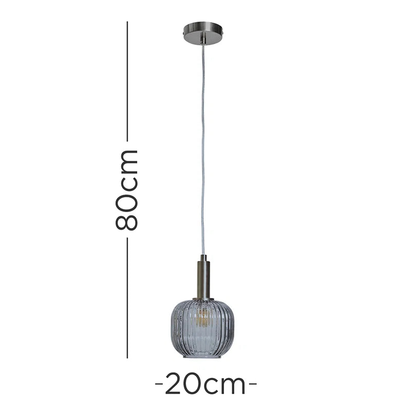 Brushed Chrome Hanging Ceiling Light Fitting with Ribbed Smoked Glass Shade