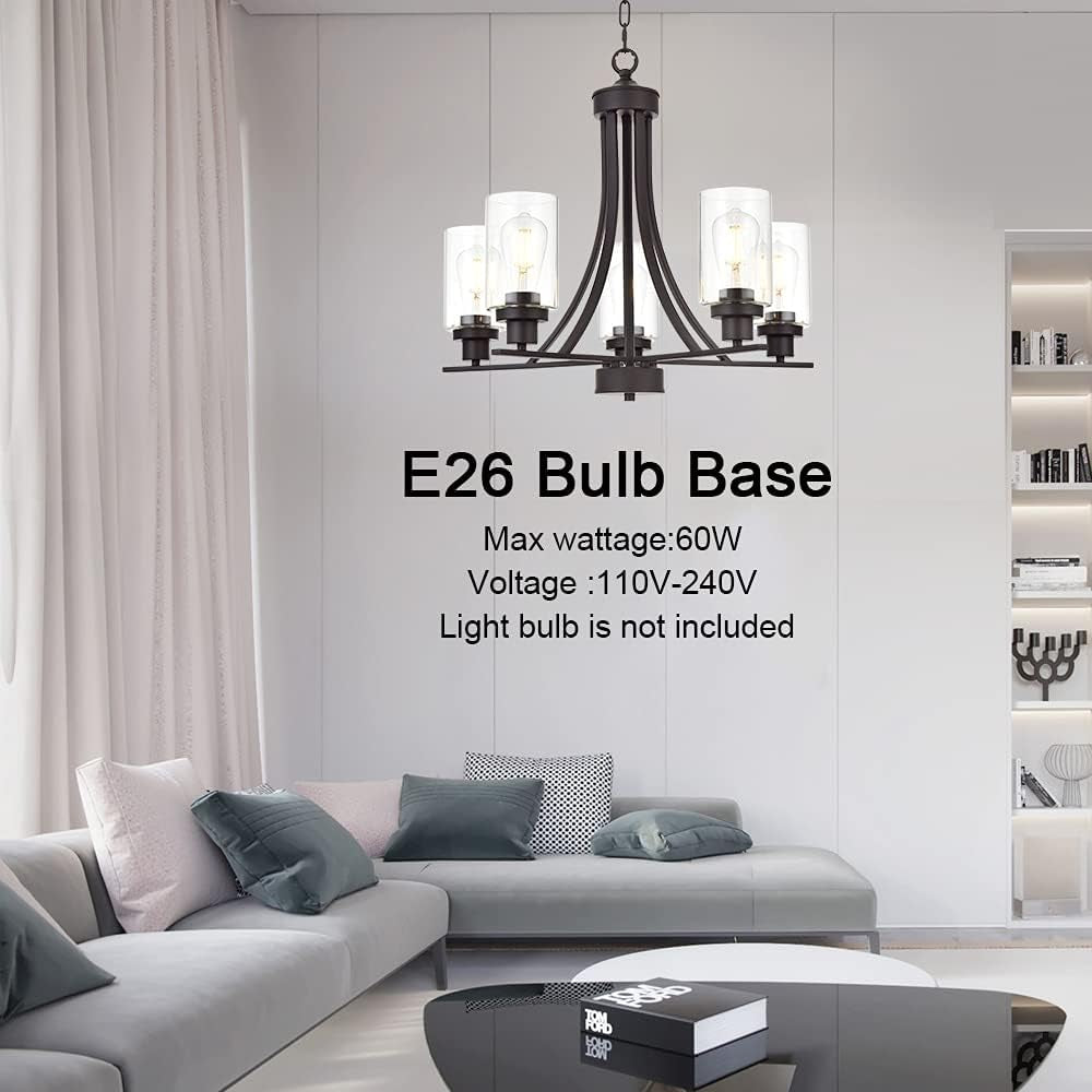Rustic Kitchen Island 5-Light Oil-Rubbed Bronze Traditional Chandelier Industrial Vintage Pendant Lights Classic Glass Ceiling Lighting UL Listed