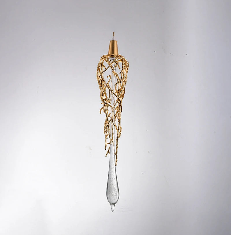 Modern Brass Crystal Chandelier Lighting Copper Pendant Hanging Light Luxury Glass Drops Chandelier Lighting Restaurant Lighting