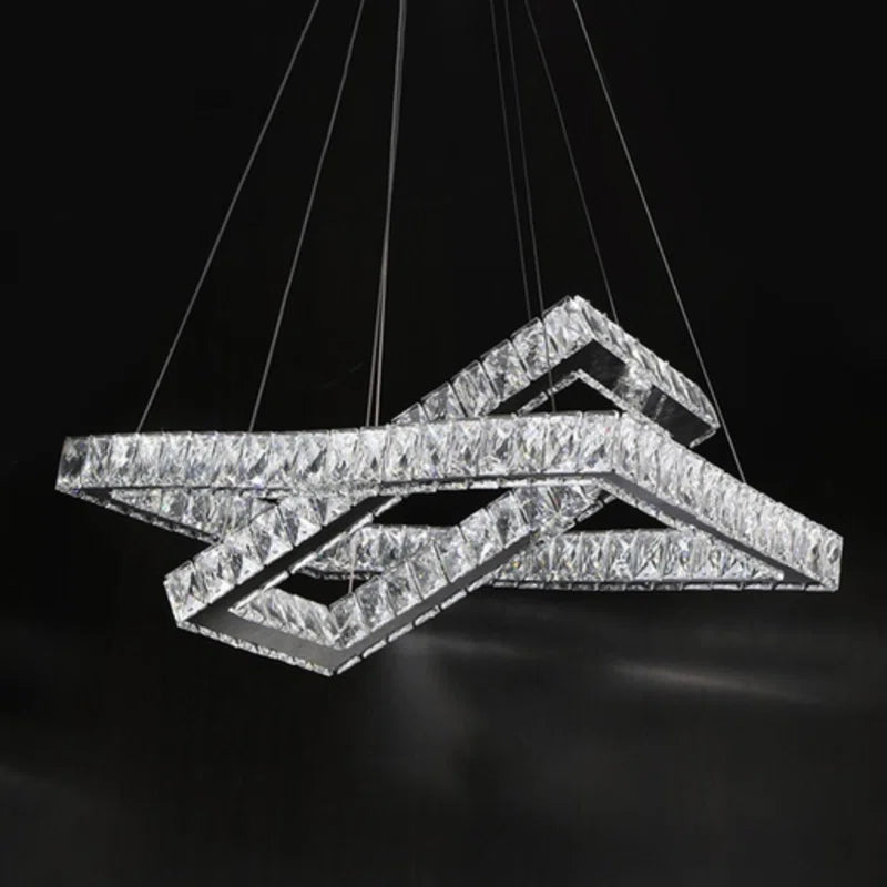 Chetram 1-Modern Crystal Square Chandelier - Luxury Chrome Flush Mount Ceiling Light with LED and Glass Droplets for Living Room, Bedroom, Foyer, and Restaurant
