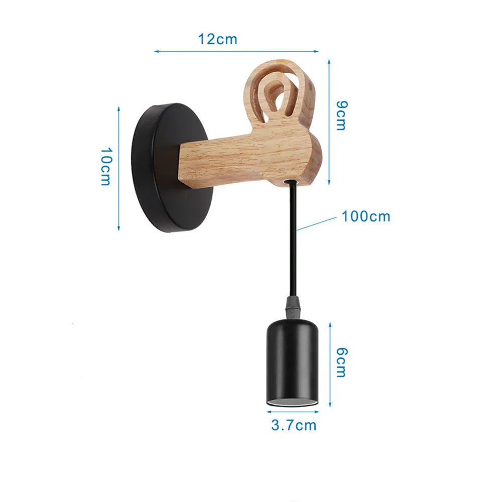 Nordic Wood Wall Lights Bedroom Bedside Lamp Black Creative Modern E27 Wall Lamps Suspension LED Home Lighting Sconce Room Decor