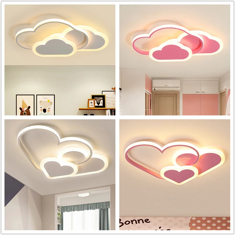 Led Ceiling Lamp for Children Kid Girls Room Bedroom Study Cloud Ceiling Light Heart Shape Pink Child Kid Star Chandelier Light