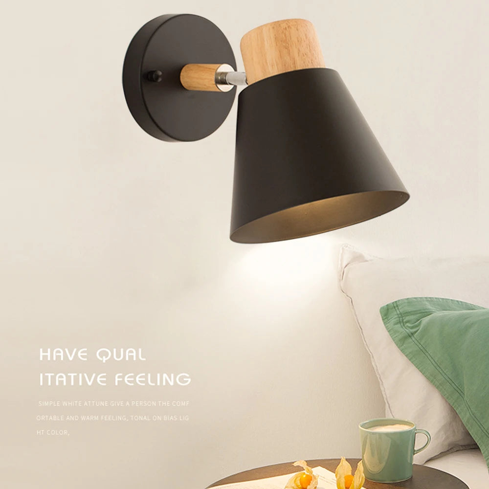 Nordic Wood Wall Lights Bedroom Bedside Lamp Black Creative Modern E27 Wall Lamps Suspension LED Home Lighting Sconce Room Decor