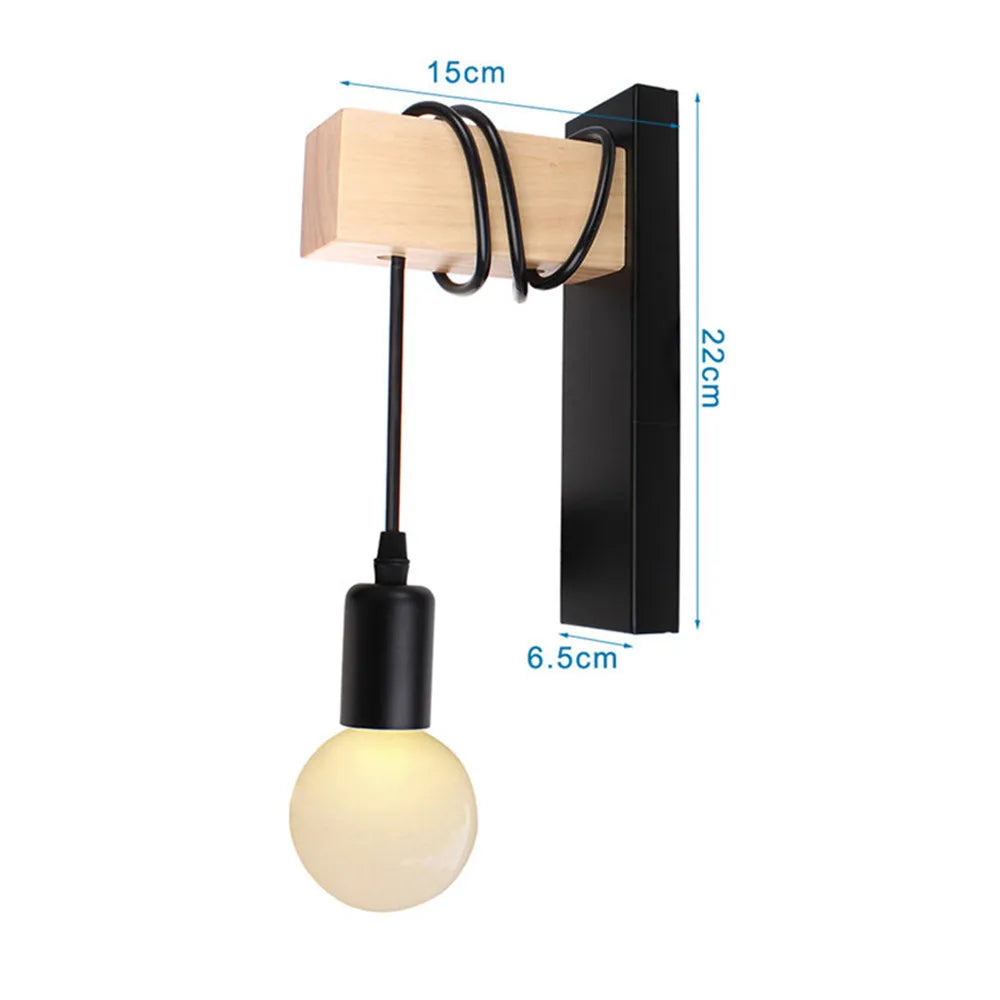 Nordic Wood Wall Lights Bedroom Bedside Lamp Black Creative Modern E27 Wall Lamps Suspension LED Home Lighting Sconce Room Decor