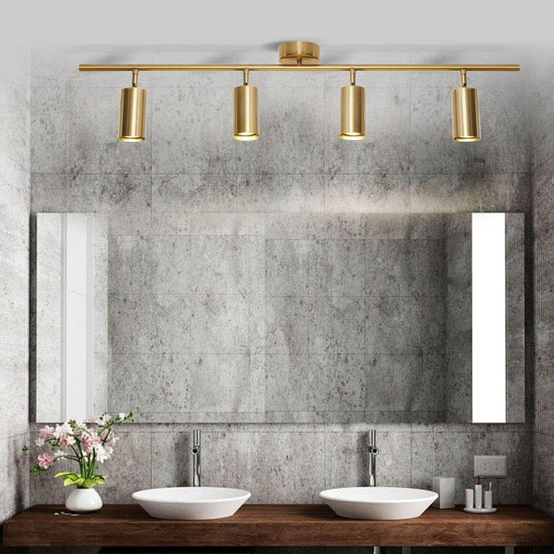Modo Lighting Gold Track Lighting 4 Light Adjustable Flush Mount Ceiling Lighting Industrial Spotlights Lights Fixtures for Living Room Bedroom Kitchen Hallway(39.3”/100Cm)