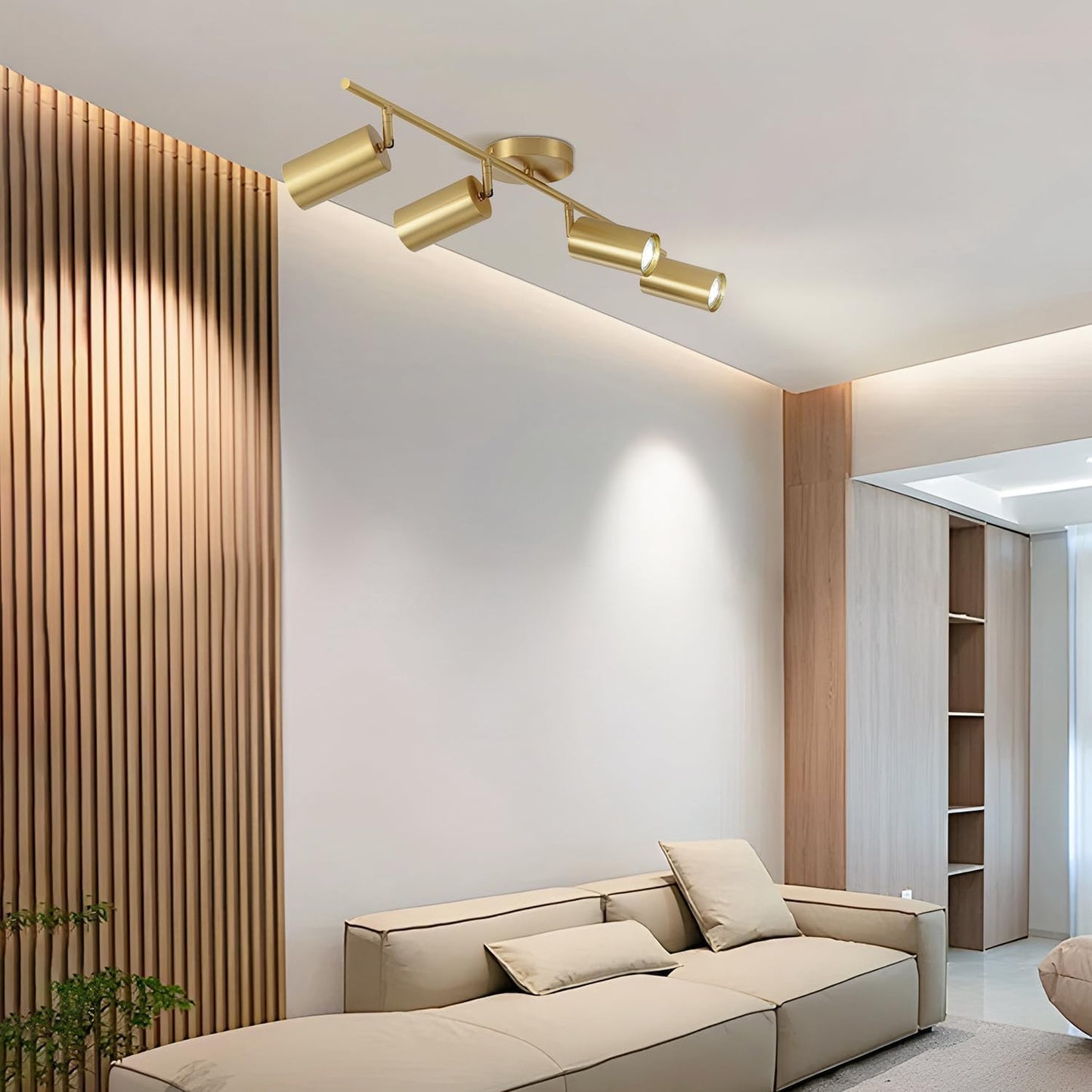 Modo Lighting Gold Track Lighting 4 Light Adjustable Flush Mount Ceiling Lighting Industrial Spotlights Lights Fixtures for Living Room Bedroom Kitchen Hallway(39.3”/100Cm)