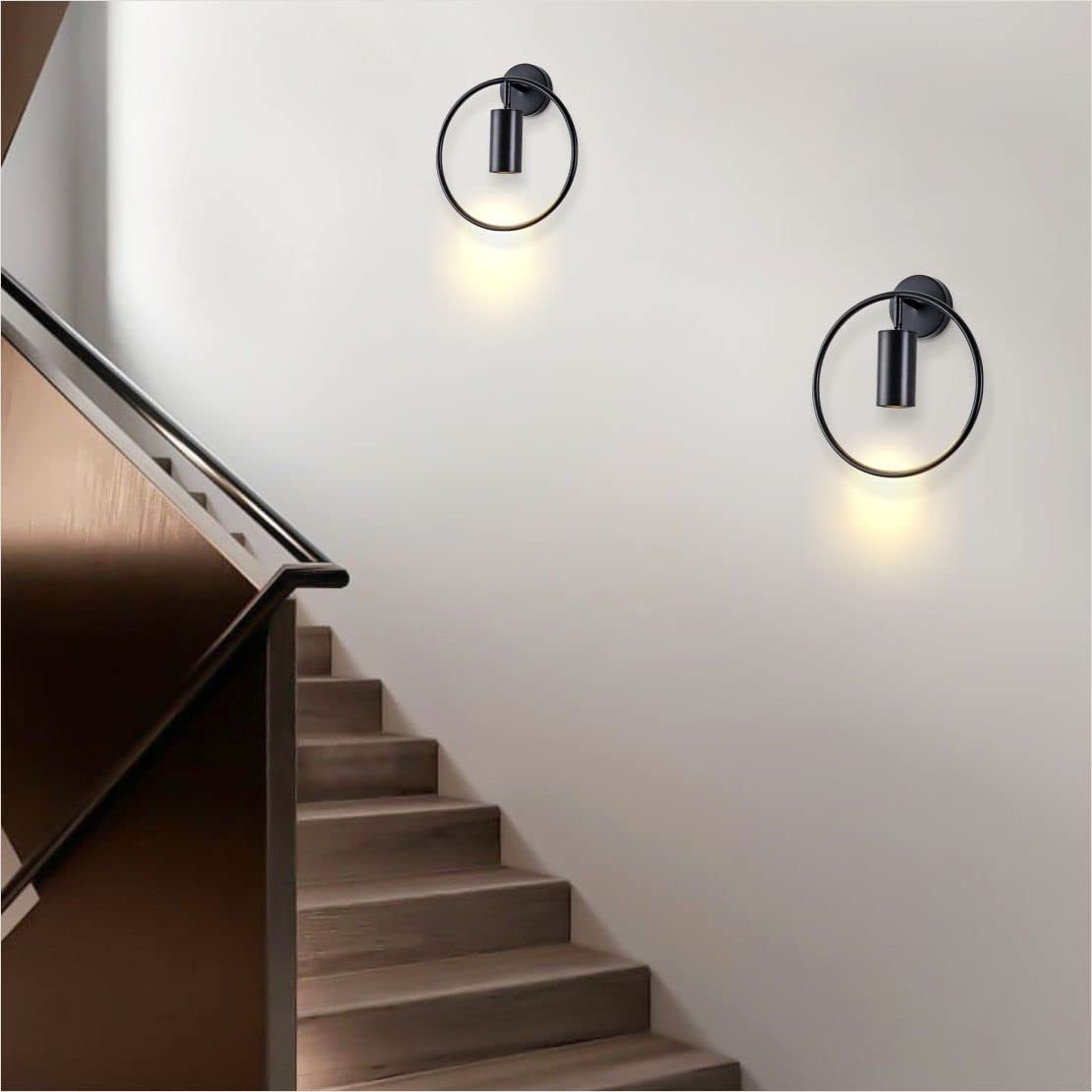 Modo Lighting Mid Century Wall Sconces Lighting 1-Light Wall Mounted Light Mid Century Wall Decor Lighting Lamp Circular Bedroom Light Fixture (Black, 2Pack)