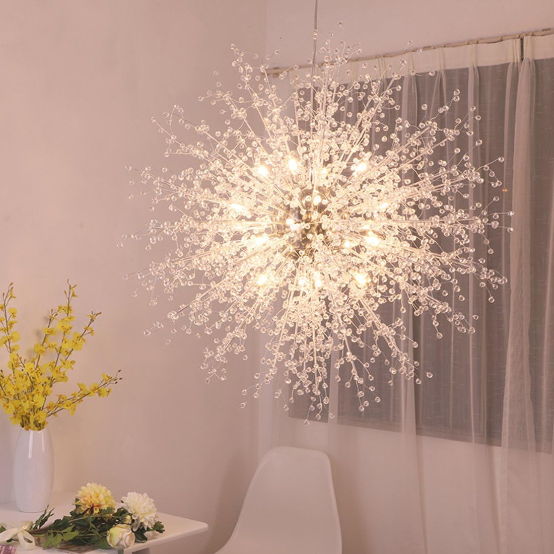 Chandeliers Firework LED Light Stainless Steel Crystal Pendant Lighting Ceiling Light Fixtures Chandeliers Lighting,Dia 31.5 Inch