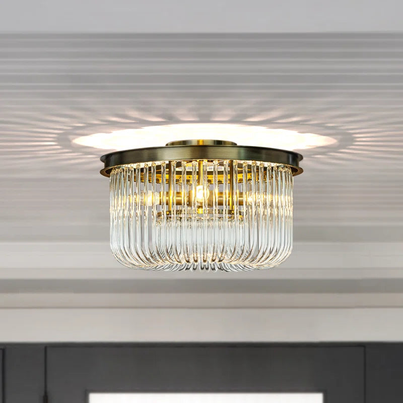 Andon Modern Elegant round Glass Flush Mount Ceiling Light Antique Gold for Dining Room