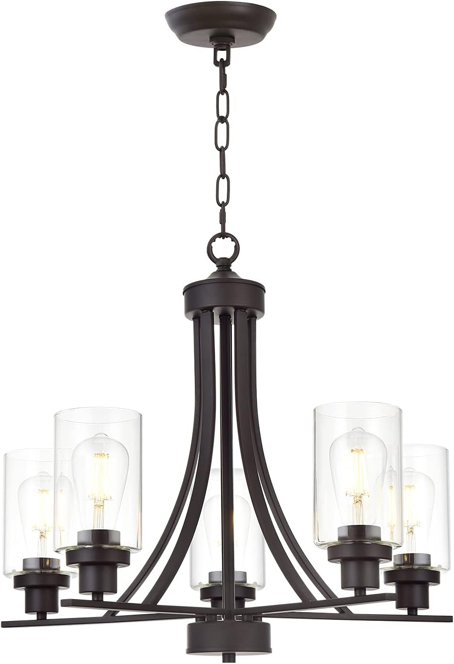 Rustic Kitchen Island 5-Light Oil-Rubbed Bronze Traditional Chandelier Industrial Vintage Pendant Lights Classic Glass Ceiling Lighting UL Listed