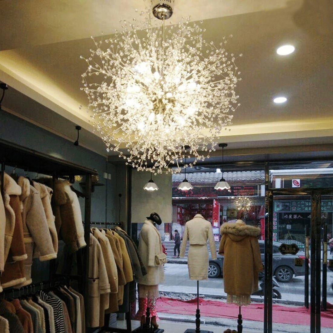 Chandeliers Firework LED Light Stainless Steel Crystal Pendant Lighting Ceiling Light Fixtures Chandeliers Lighting,Dia 31.5 Inch