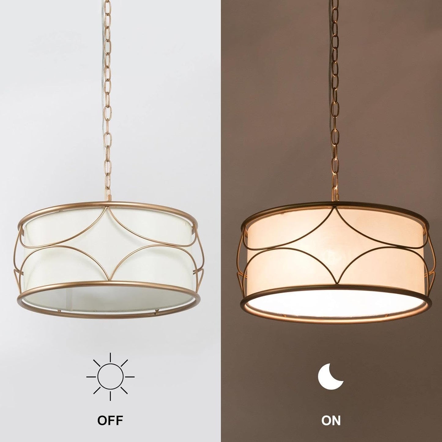 Gold Drum Chandelier, 3-Light Modern Pendant Lighting Fixture for Dining Room, Bedroom, Kitchen, Bathroom, Living Room